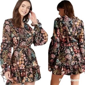 Nwt Ted Baker Hendria Floral Crepe Mini Dress With Ruffle Details